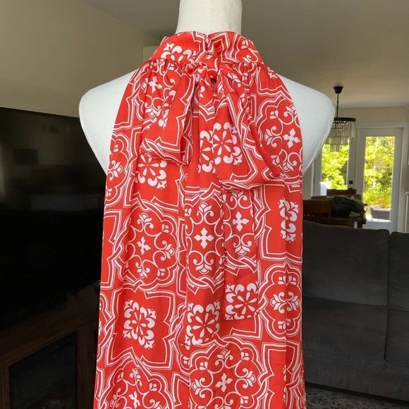 Ann Taylor Tiled Flowy Tie Neck Halter Maxi Dress - Picture 3 of 12